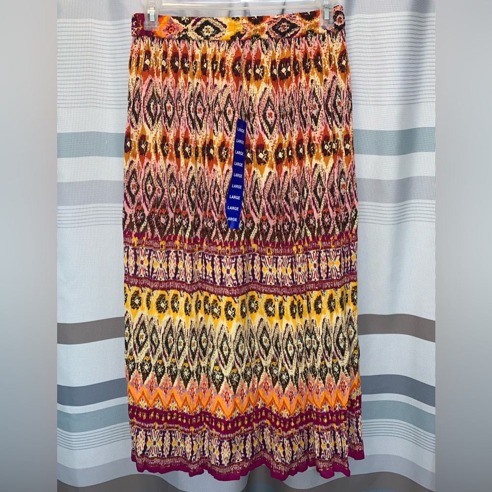 NWT Chaudry KC Women’s Multicolored Bohemian Lined Elastic Waist Skirt Large